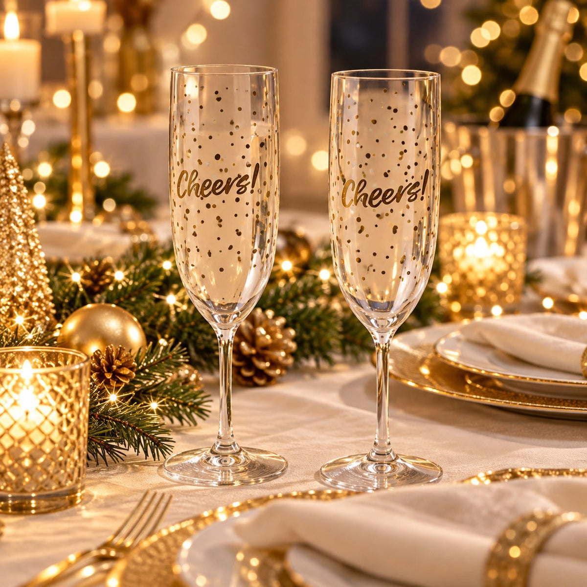 Noël Reusable “Cheers!” Champagne Flutes – Set of 2 – 160 ml