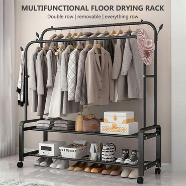 Clothing Hanger Stand, 2 Clothes Rail, 2 Storage shelf