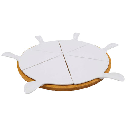 Ceramic Pizza Plate With Bamboo Base