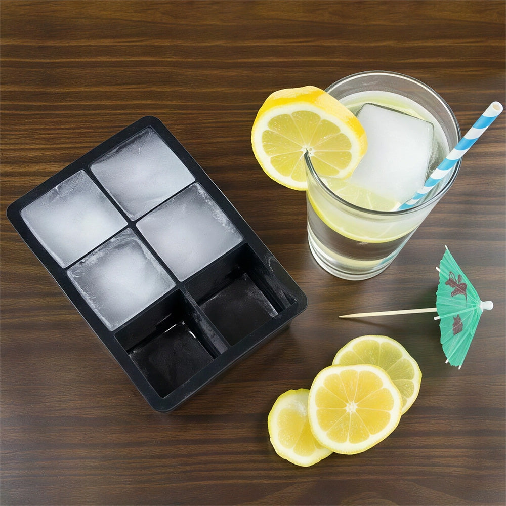 Square Silicone Ice Cube Tray with Funnel – Black (6 Grid)
