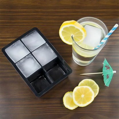 Square Silicone Ice Cube Tray with Funnel – Black (6 Grid)