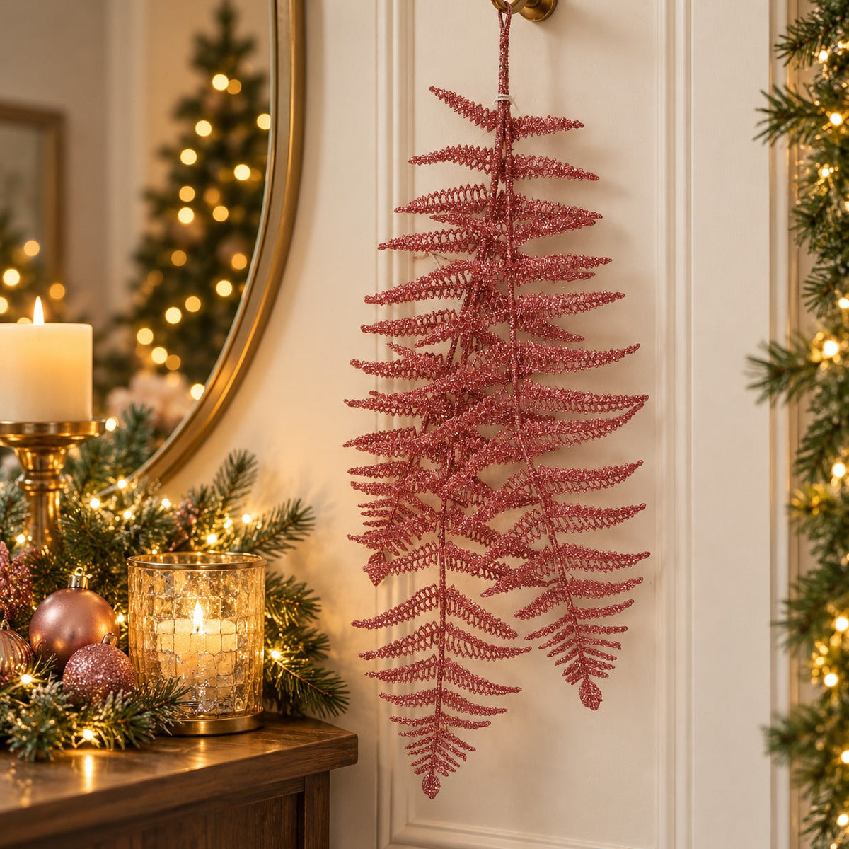 House of Seasons Glitter Fern Christmas Spray – 80 cm