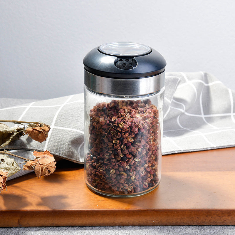 Multifunctional Glass With Stainless Steel Salt, Spice Jar