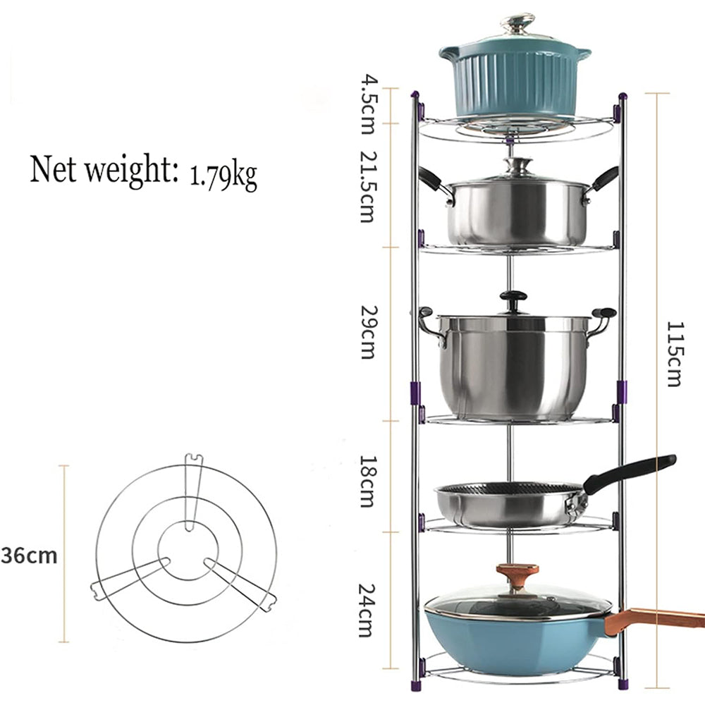 Adjustable 5-Tier Stainless Steel Storage Rack Round Shelves