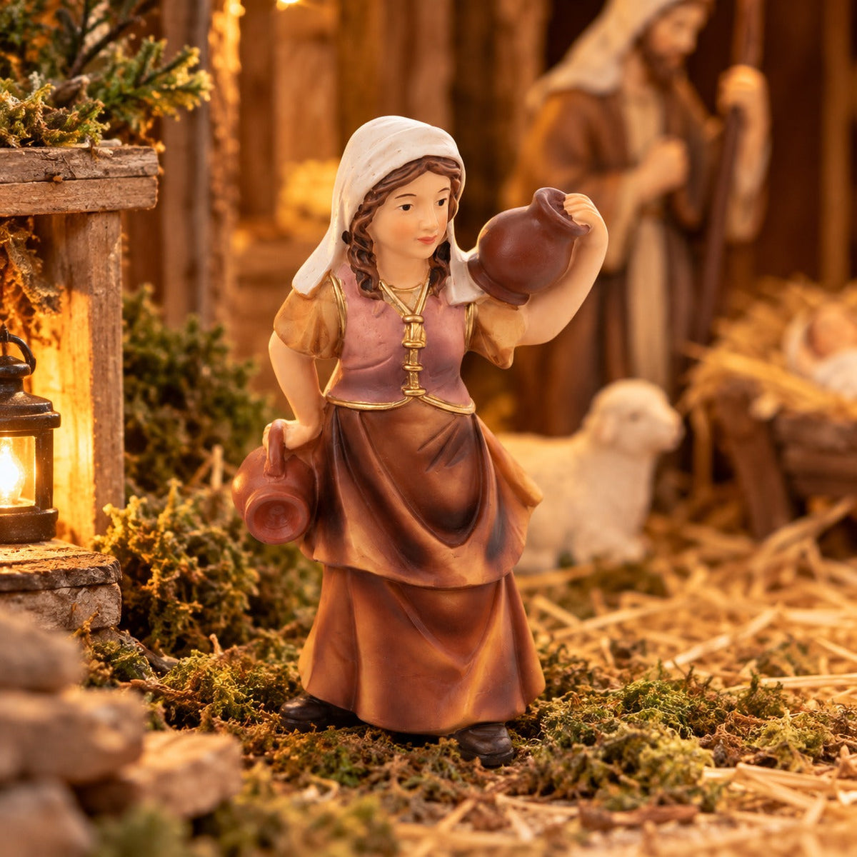 Migros Nativity Woman with Water Jugs Christmas Figurine – Approx. 10 cm
