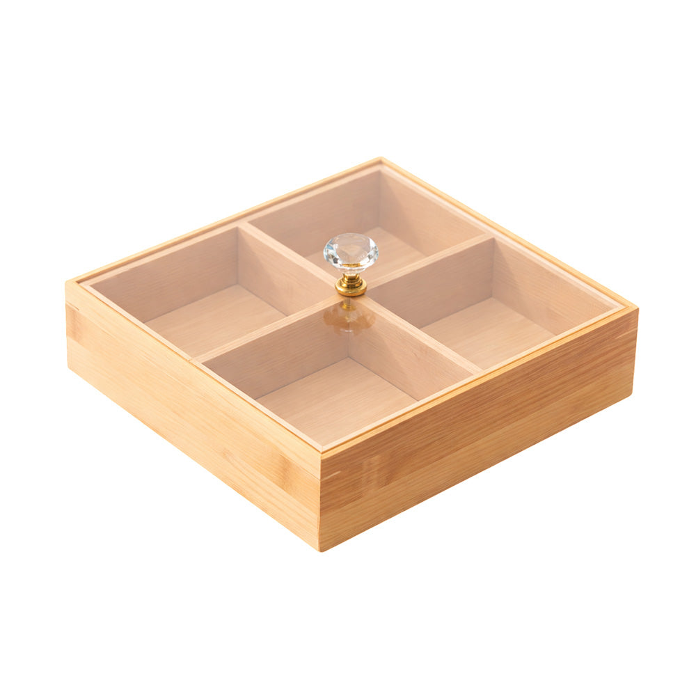 Bamboo Nuts Tray with Protective Lid – 4 Compartments