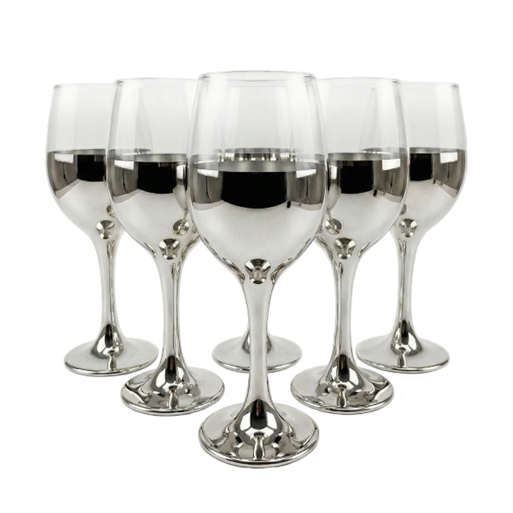 6-Pcs Elegant & Smooth Beverages Wine Glass – Silver 360ml #3075-1