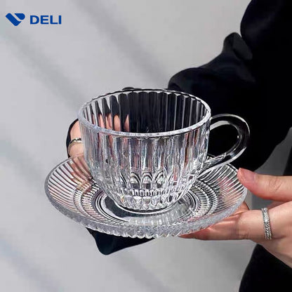 DELI 6-Pieces 240-ml Glass Coffee & Tea Mug Set with Saucers