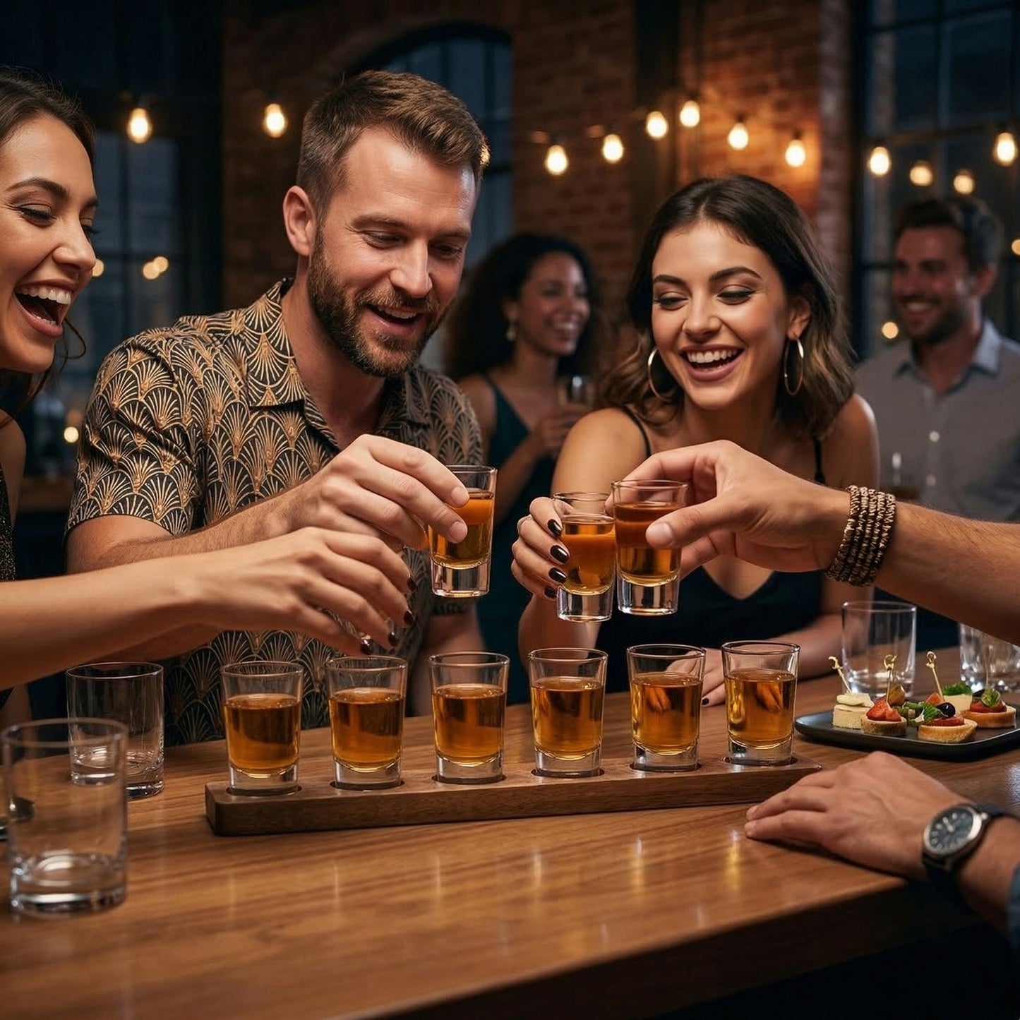 Danny Home 6-Pcs Glasses Shot With wood Serving Tray