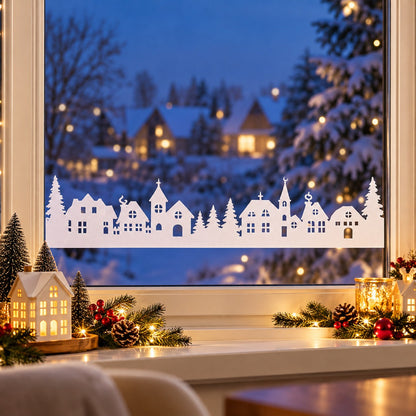 Noël White Christmas Village Window Decoration – Approx. 90 cm