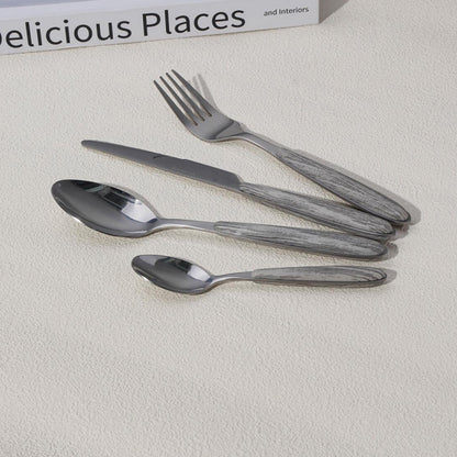 Danny Home 16-Pieces Stainless Steel Elegant Wood Handle Flatware Set