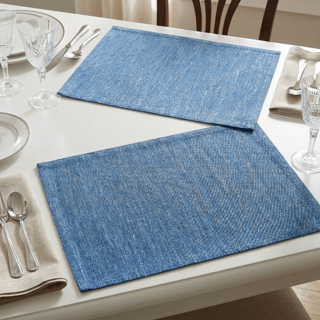 Set of 2 Table Placemat Blue & Silver