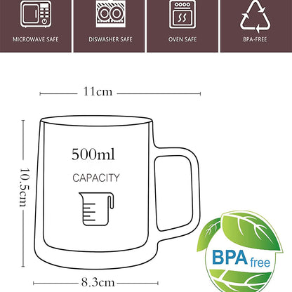 500ml 2-Pcs Danny Home High-Quality Clear Glass Mug Set