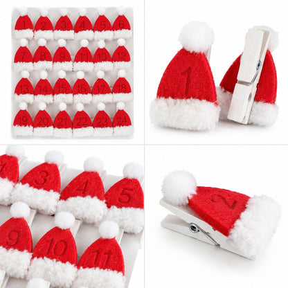 Noël Santa Hat Advent Clips – Set of 24