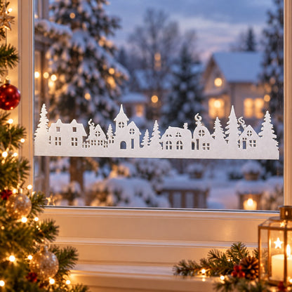 Noël White Christmas Village Window Decoration – Approx. 90 cm