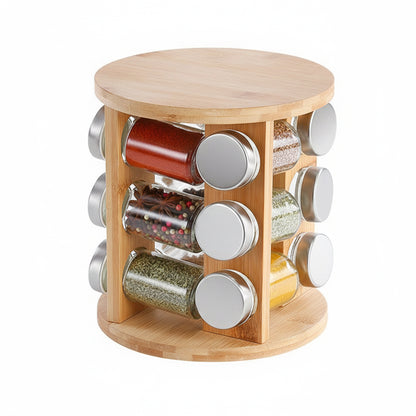 12-Glass Seasoning Jar with Rotatable Base Holder Set