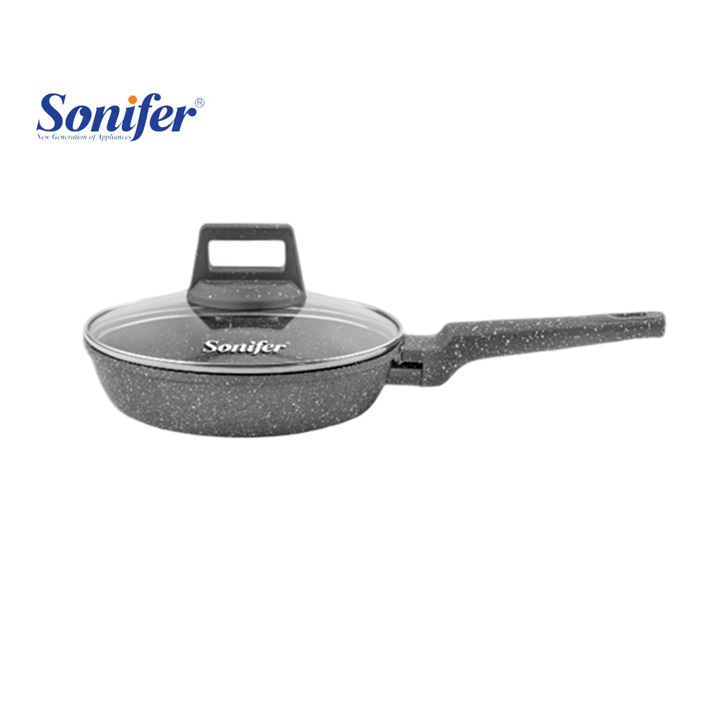 Sonifer 20/22/24/26/28/30/32cm  Wear-Resistant Non-Stick Granite Fry Pan With Glass Lid SF-1129 Grey