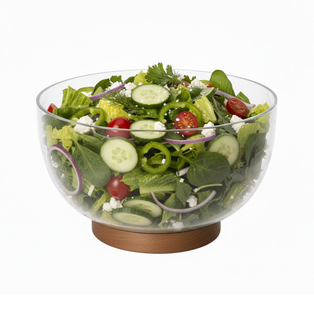 Danny Home Glass Salad Bowl With Acadia Wooden Tray 23.5cm