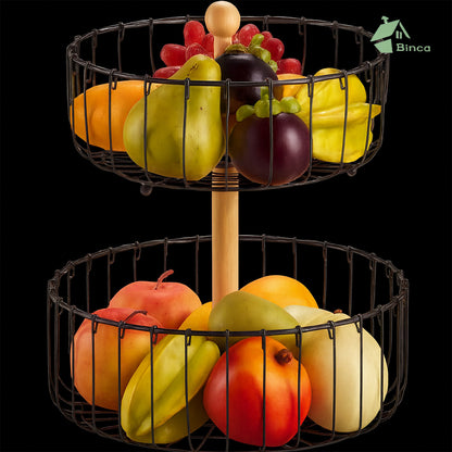 Binca 2-Tier Fruit & Vegetable Table Basket with Wooden Handle
