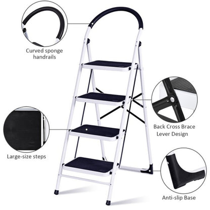 Metal Folding Ladder Handgrip Anti-Slip and Wide Pedal-White