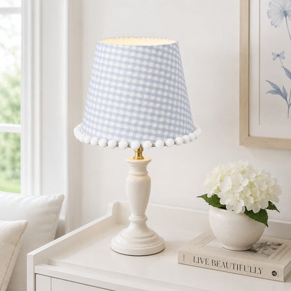 Micasa Gingham Fabric Lampshade with Pom-Pom Trim