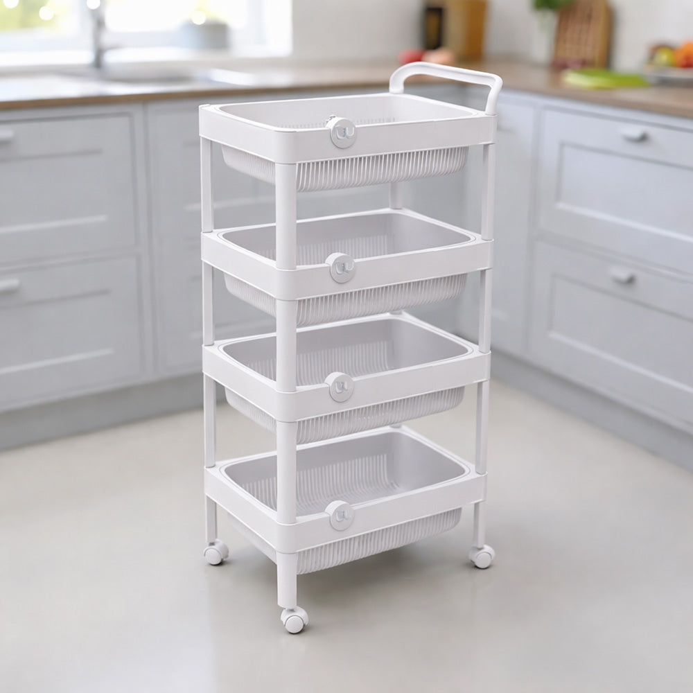 Multi-Purpose 4-Tier Plastic Storage Rack on Wheels