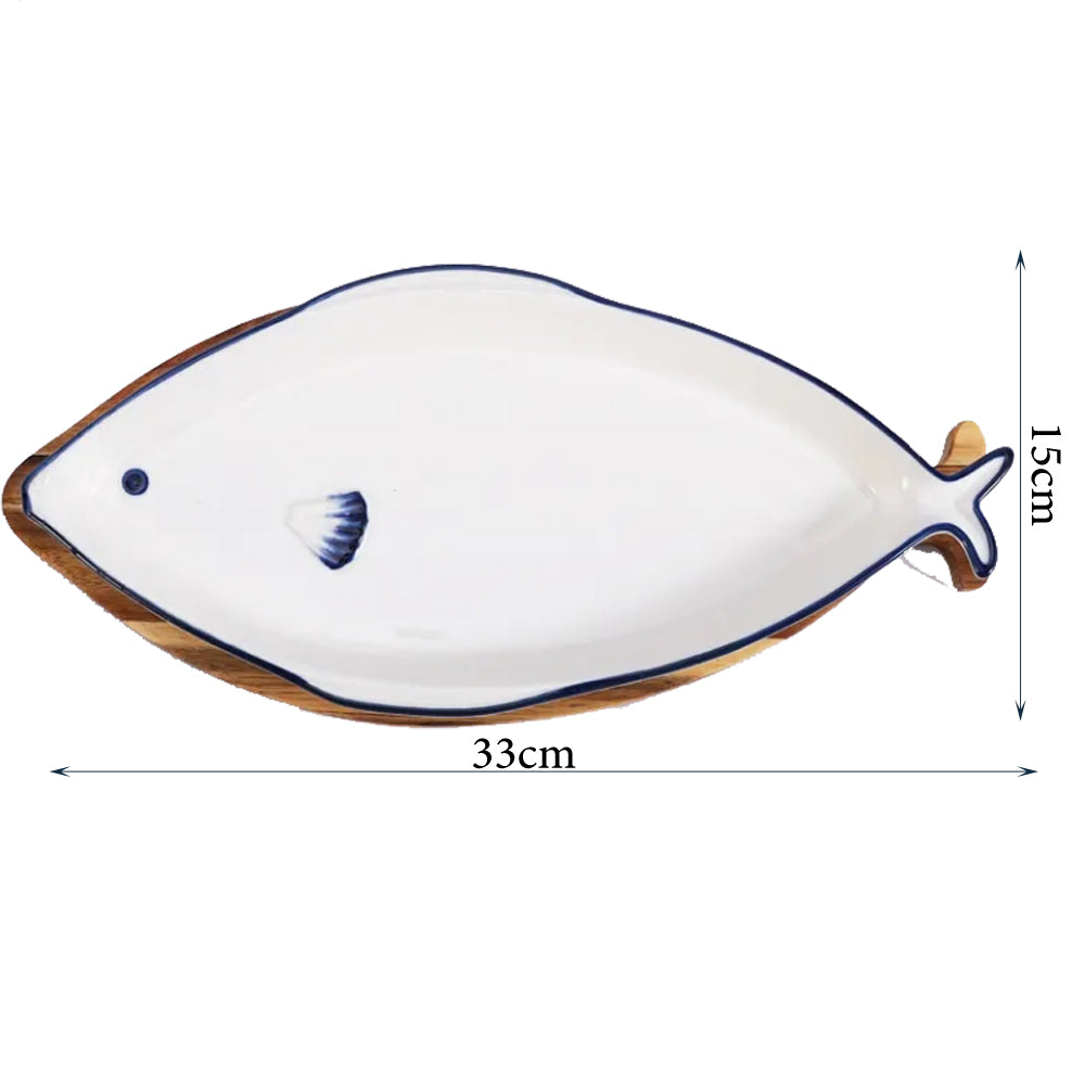 Danny Home Ceramic Snack Plate on Acacia Board – 33cm