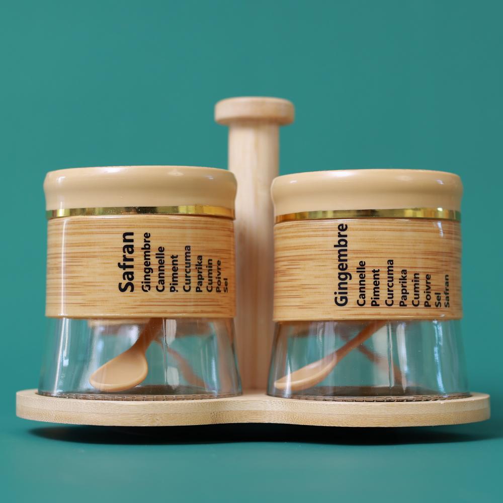 Bamboo Spice Rack Set with 4 Glass Jars Plastic Lid – 400 #CB-TWJ35