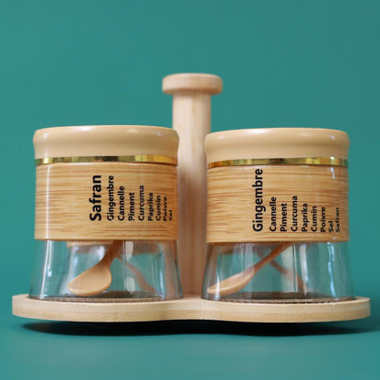 Bamboo Spice Rack Set with 4 Glass Jars Plastic Lid – 400 #CB-TWJ35