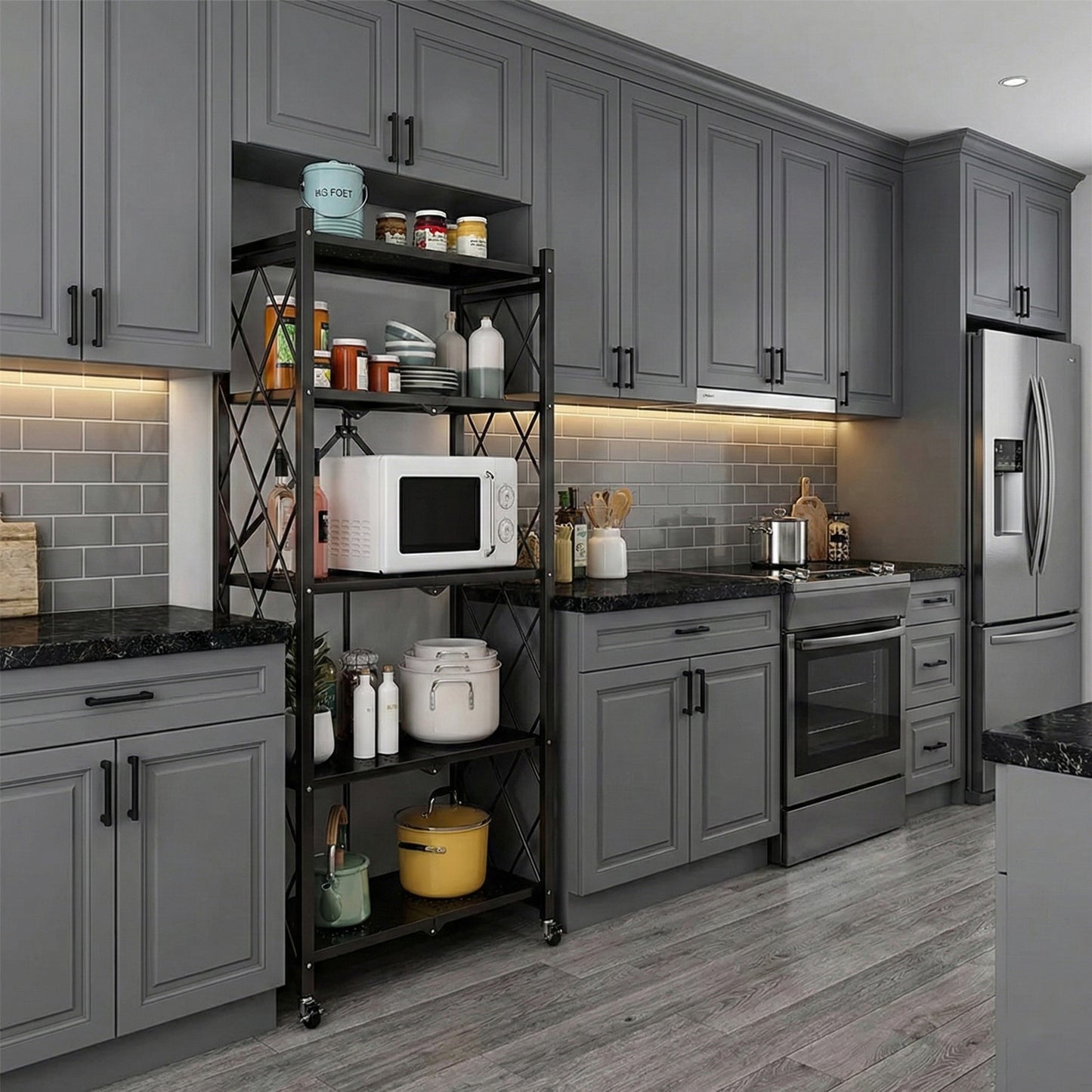 5-Tier Heavy Duty Foldable Storage Shelves With Wheels for Garage Kitchen, Basement & Pantry (W72 x D36 x H163)cm – Black