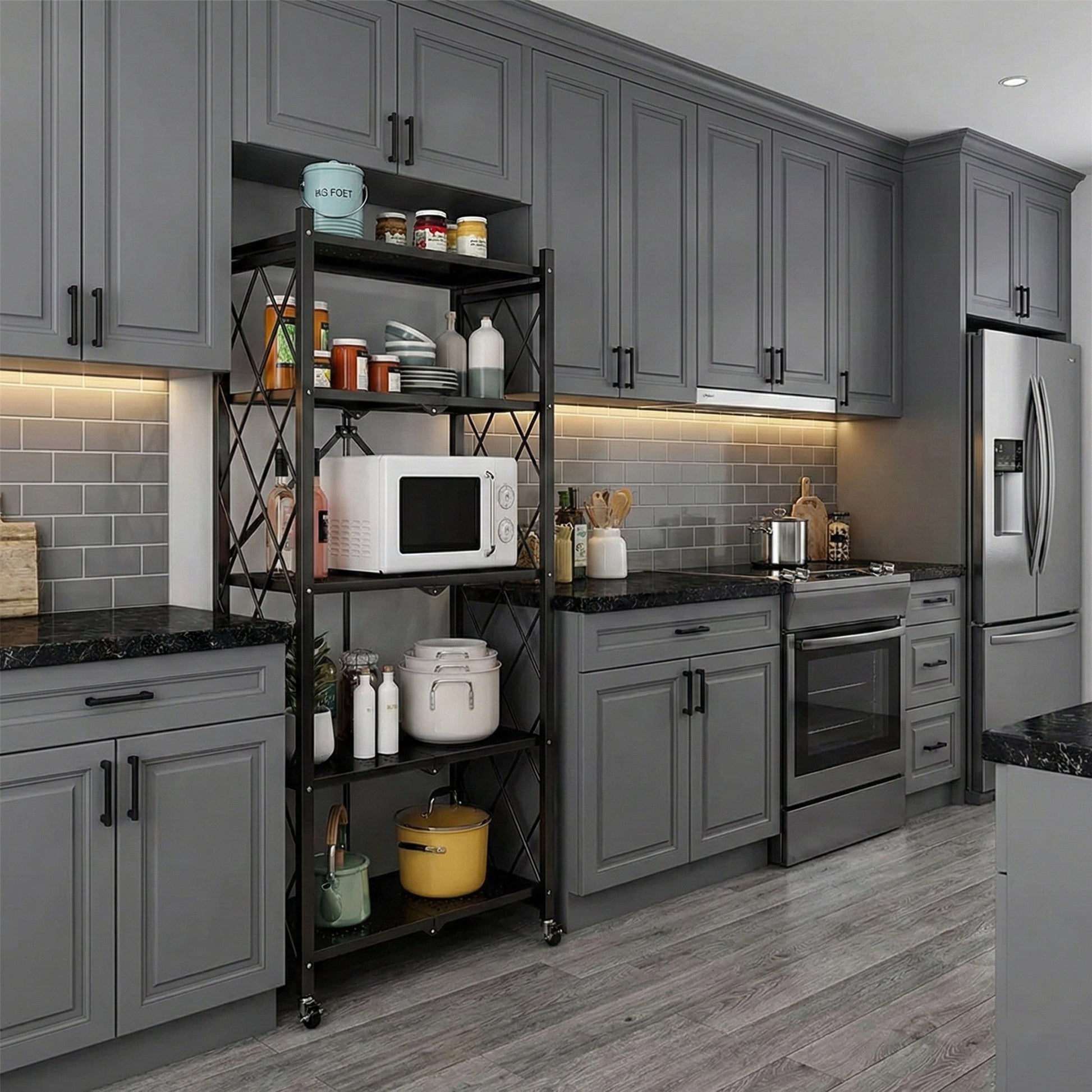 5-Tier Heavy Duty Foldable Storage Shelves With Wheels for Garage Kitchen, Basement & Pantry (W72 x D36 x H163)cm – Black