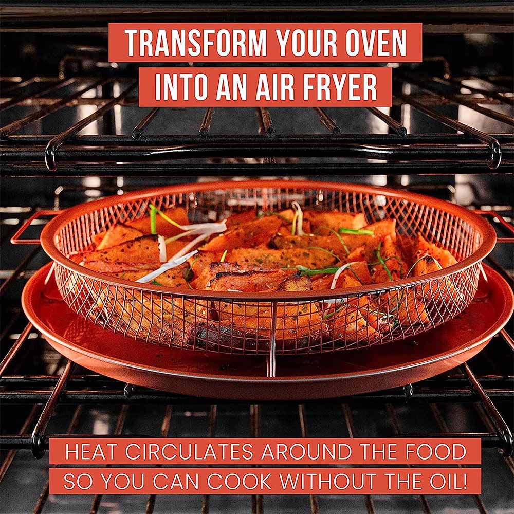 2 Piece Set Round Copper Air Fry Crisper Tray