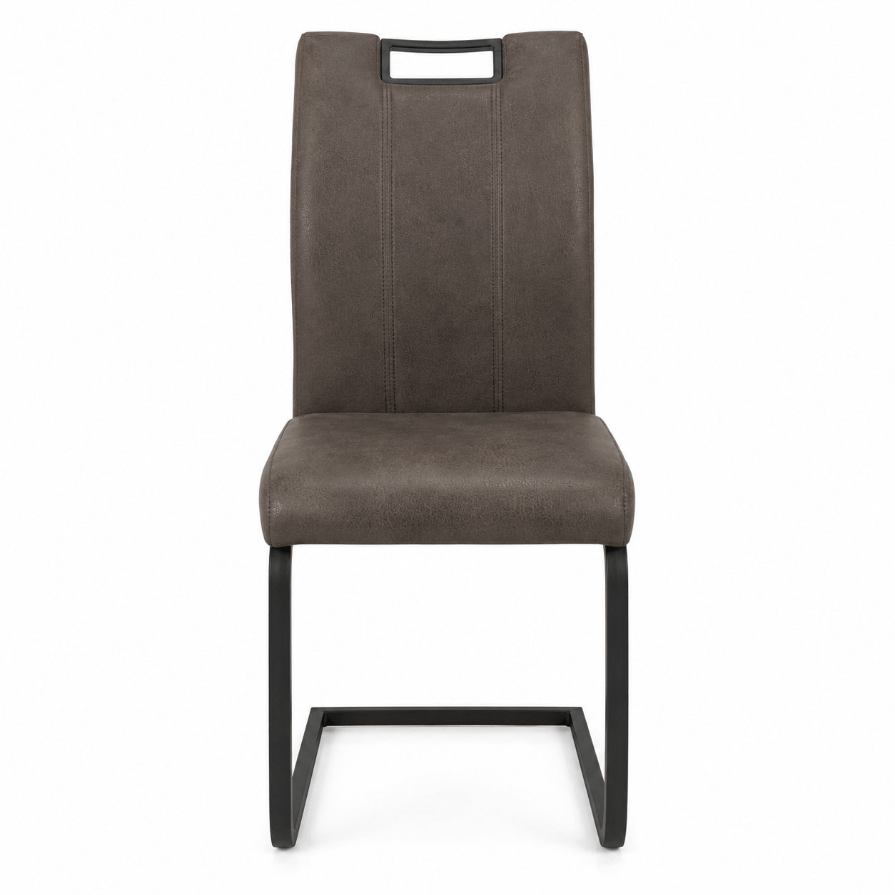 Modern Taupe Cantilever Dining Chair with Handle | Upholstered Dining Chair with Black Metal Frame