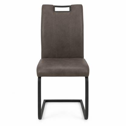 Modern Taupe Cantilever Dining Chair with Handle | Upholstered Dining Chair with Black Metal Frame