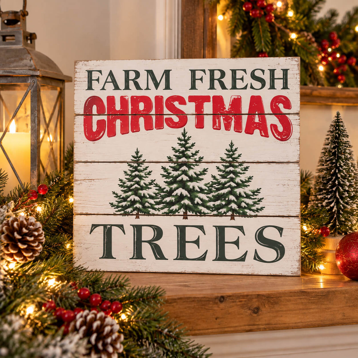 Reversible Christmas Display Tray – Farm Fresh Christmas Trees – 30 × 30 cm – Gold & Silver