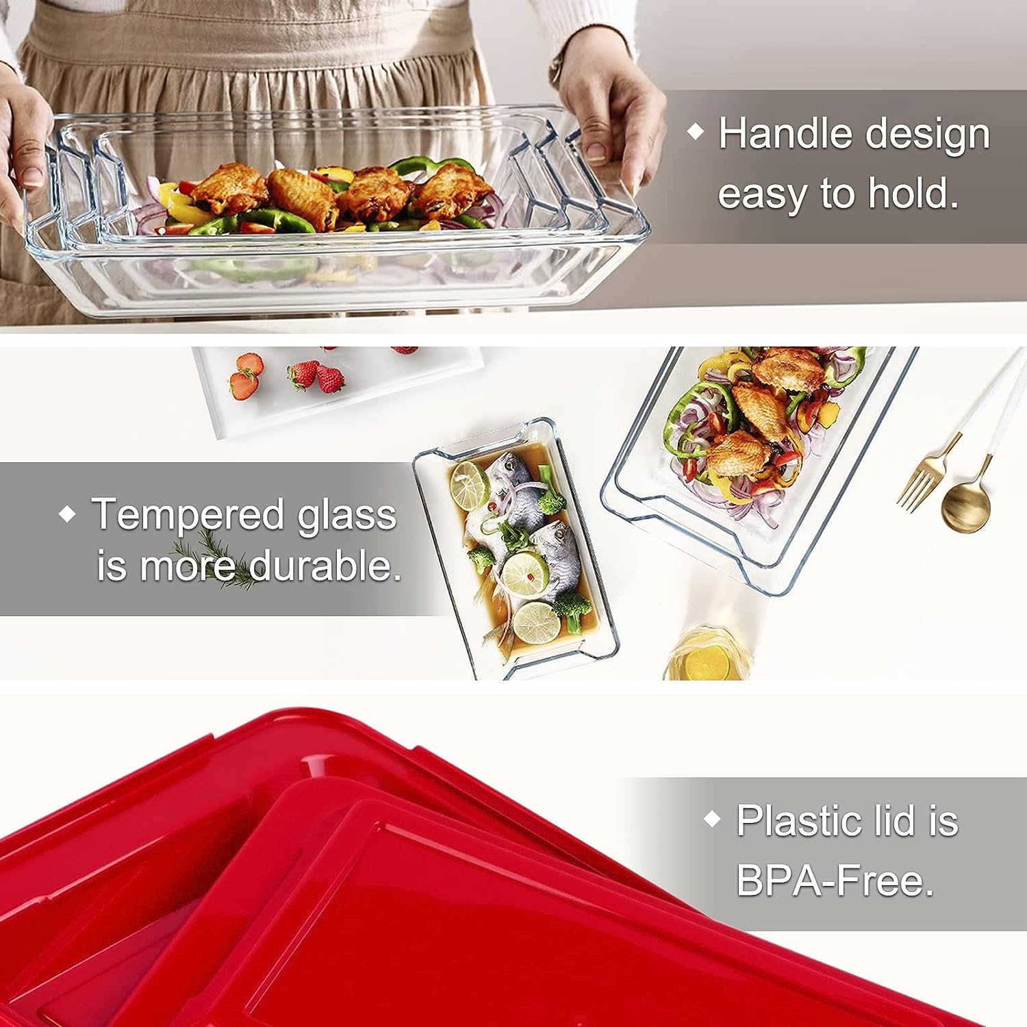 FENIX Set of 3PCS Tempered Nesting Glass Bakeware Set
