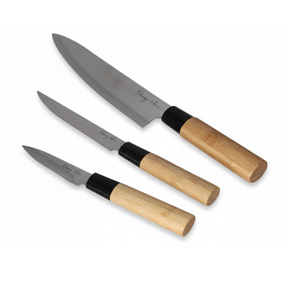 Danny Home 3-Pcs Stainless Steel Multipurpose Knife With Bamboo Cutting Board Set