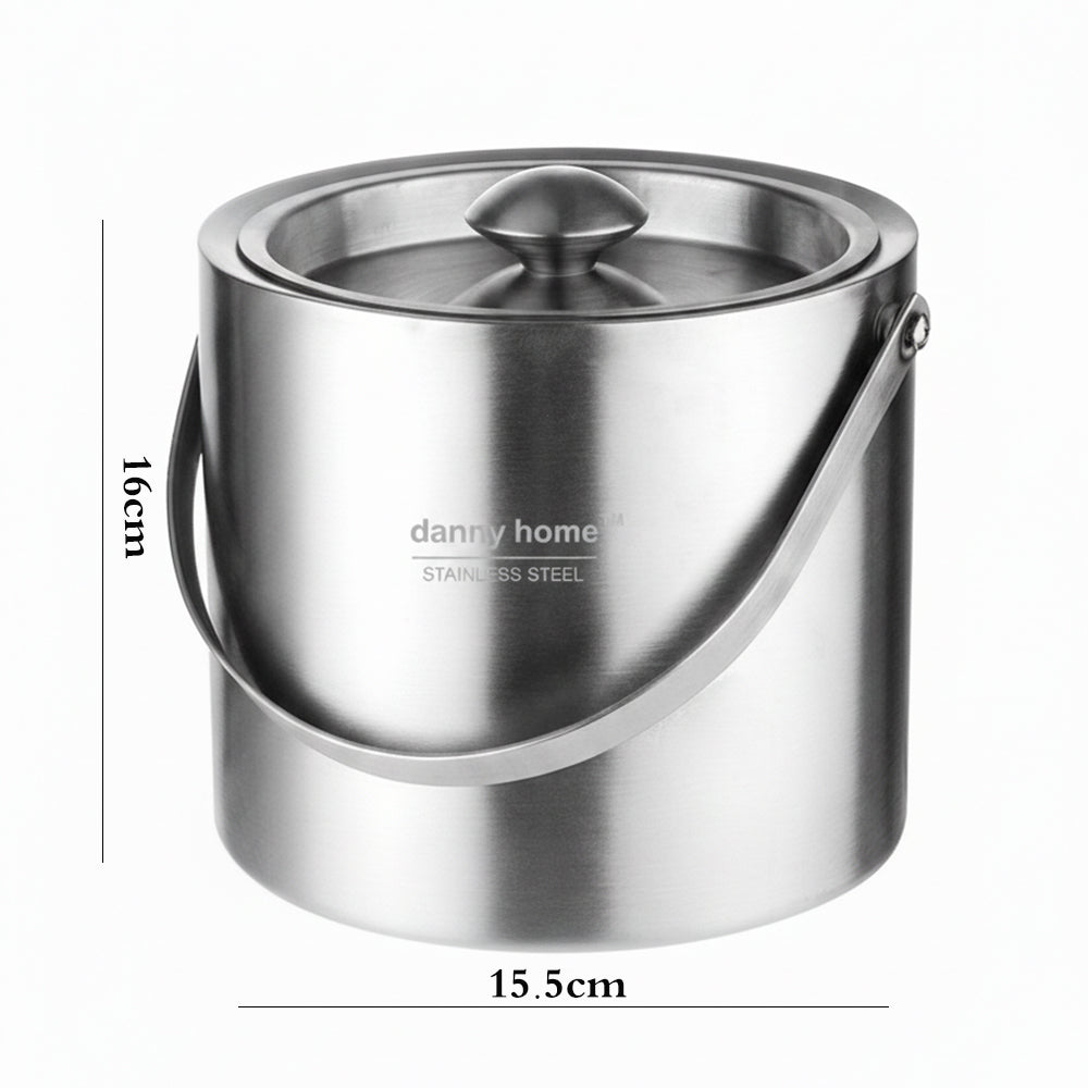 Danny Home Stainless Steel Double Wall Ice Bucket With Lid 2L