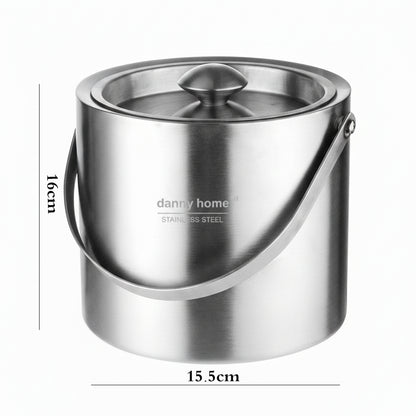 Danny Home Stainless Steel Double Wall Ice Bucket With Lid 2L