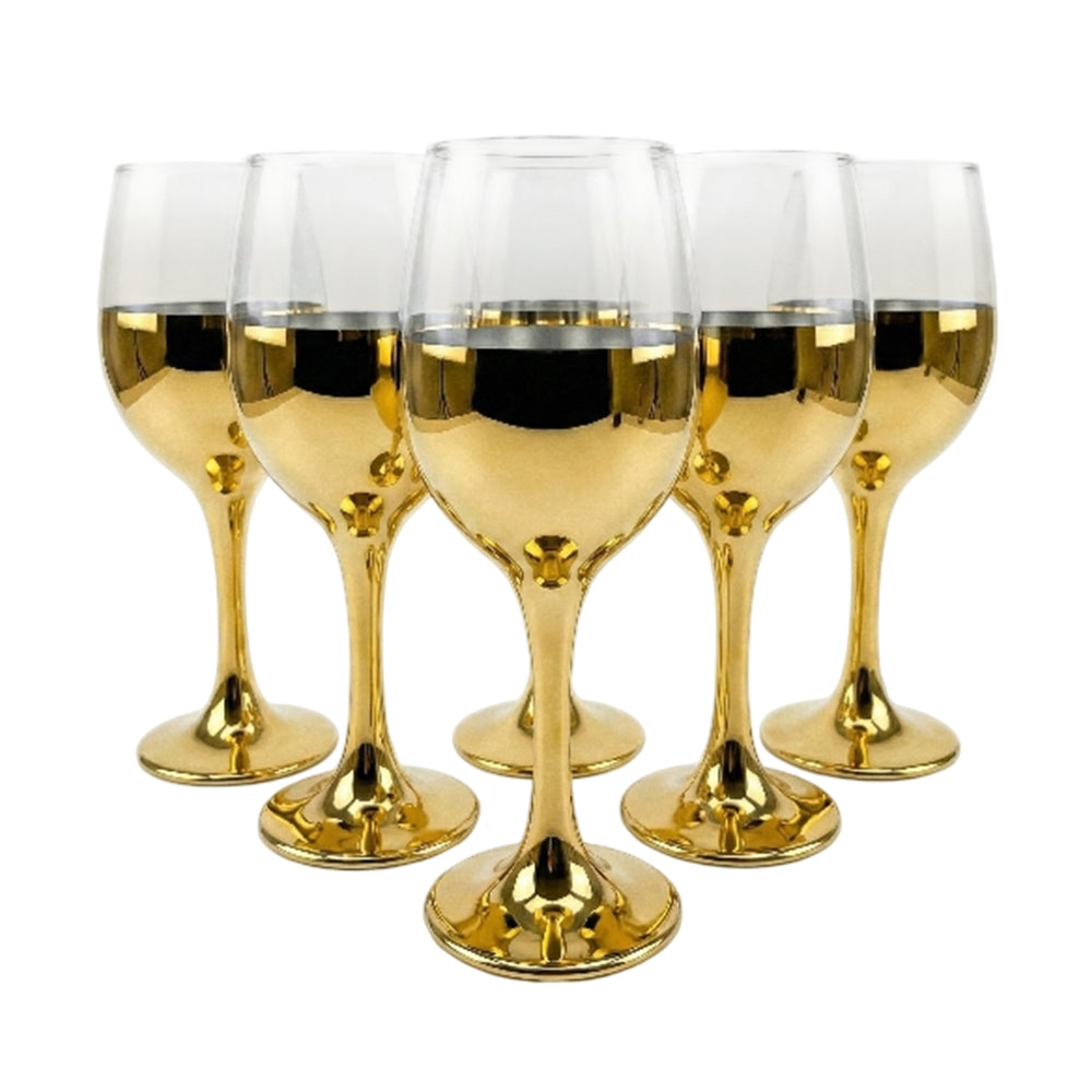 6-Pcs Elegant & Smooth Beverages Wine Glass – Gold 360ml #3075-1