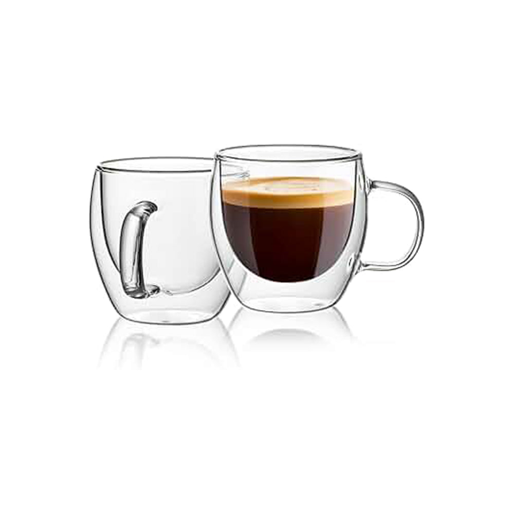 6-Pcs Double Wall Borosilicate Glass Espresso Cup Set with Handle 80ml