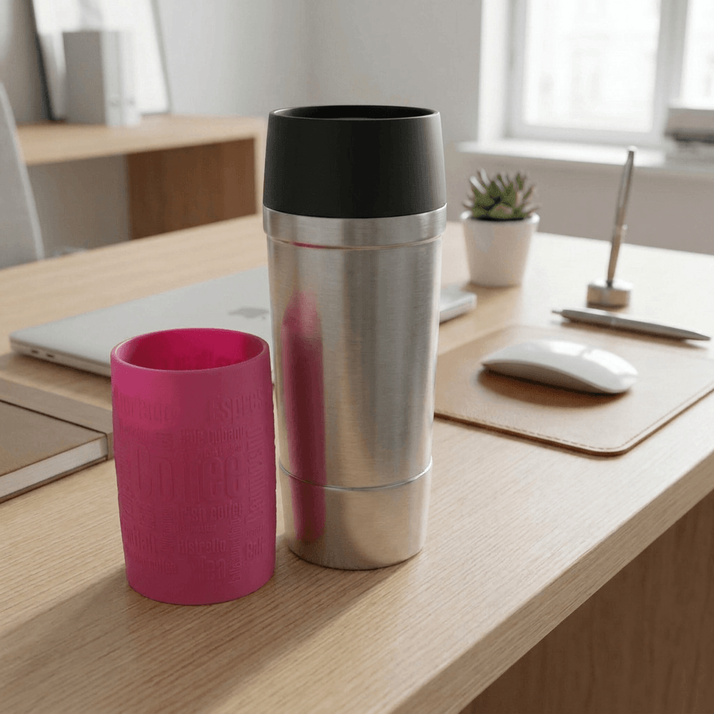 Emsa Stainless Steel Vacuum Mug  –Removable Pink Silicone