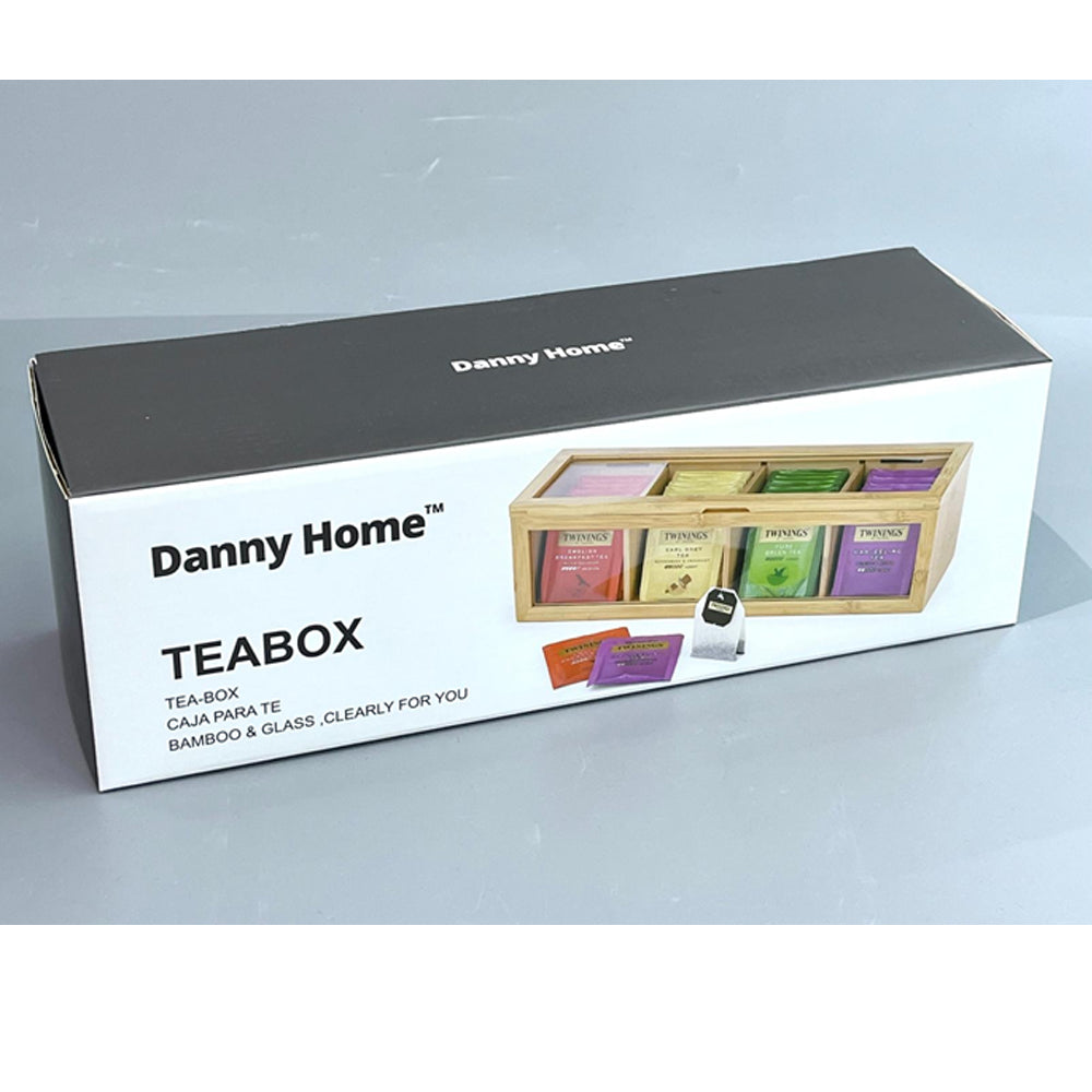 Danny Home Bamboo Tea Box with 5 Compartments and Magnetic Lid