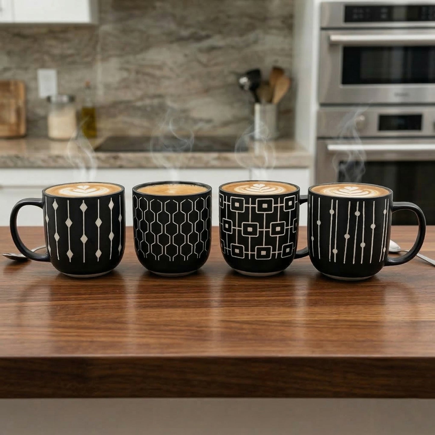 Danny Home 4-Piece Porcelain Printed Mugs Set – 400ml