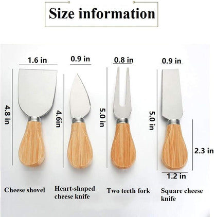 Stainless Steel 4-Piece Cheese Knives Set with Wood Handle