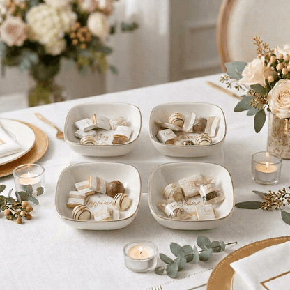 Migros Set of 4 White Ceramic Dip Bowls with Gold Rim