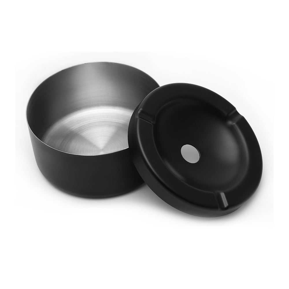 Thick Stainless Steel Cigarette Ashtray With Lid Black – 9 cm OZ-9H