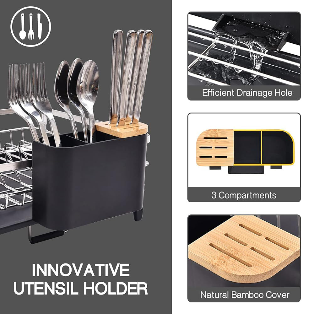 Expandable Dish Rack Stainless Steel with Cutlery Holder