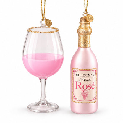 Alpine Lodge Christmas Wine Ornament Set – Pink Rosé / Red Wine