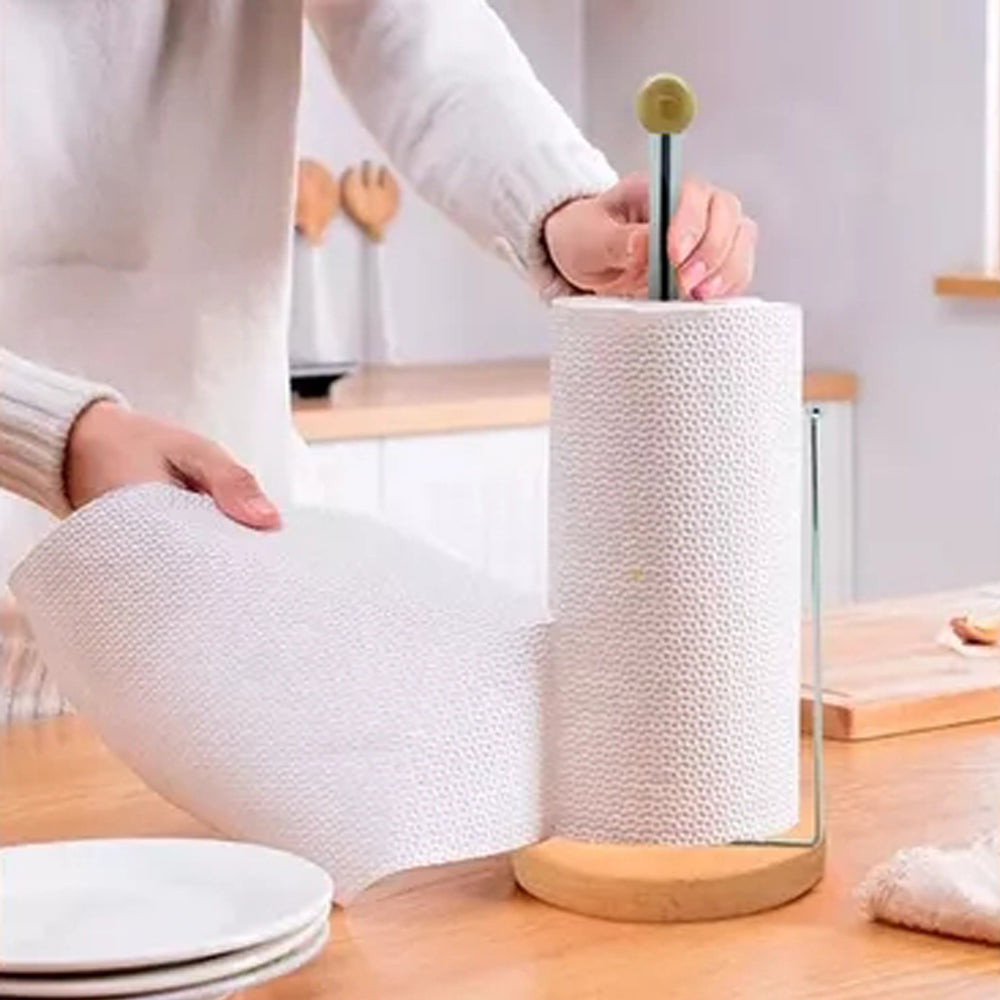 Bamboo and Stainless Steel Standing Kitchen Roll Holder